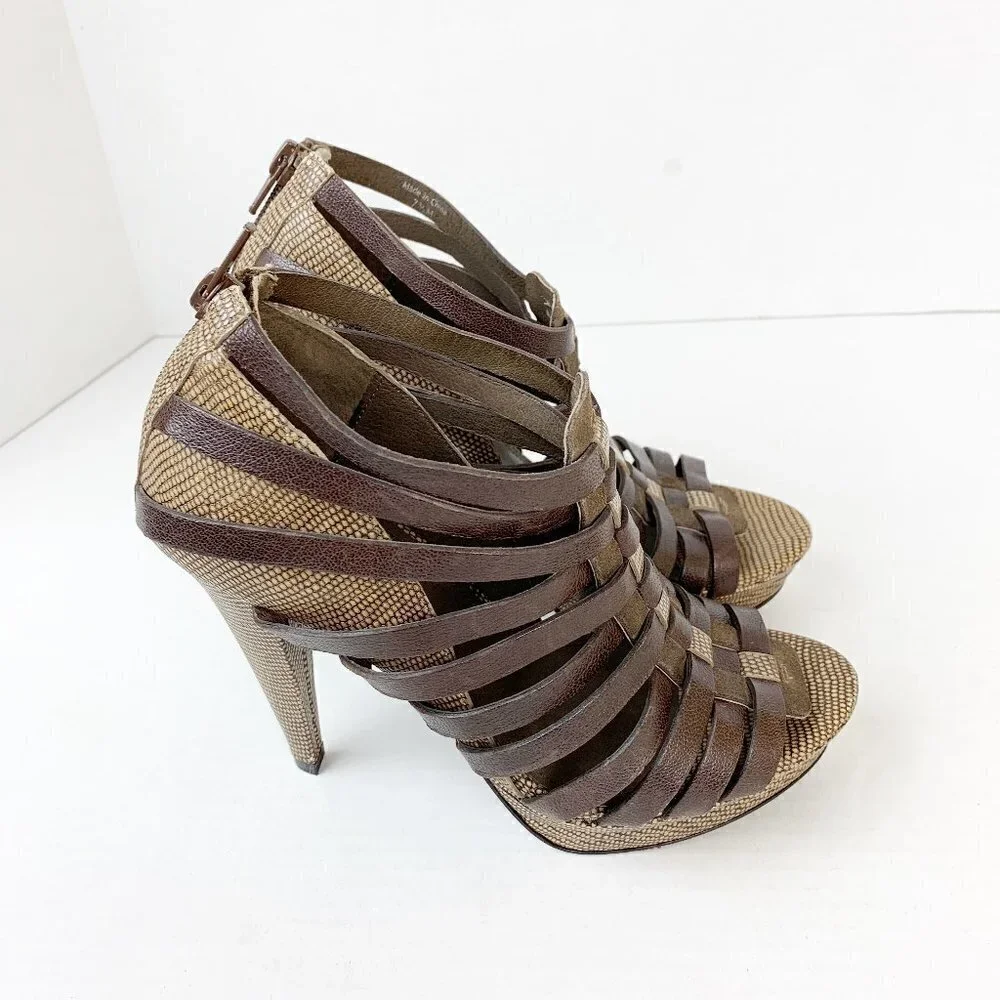 7 For All Mankind Caged Heeled Sandals Size 7.5 - Picture 1 of 8
